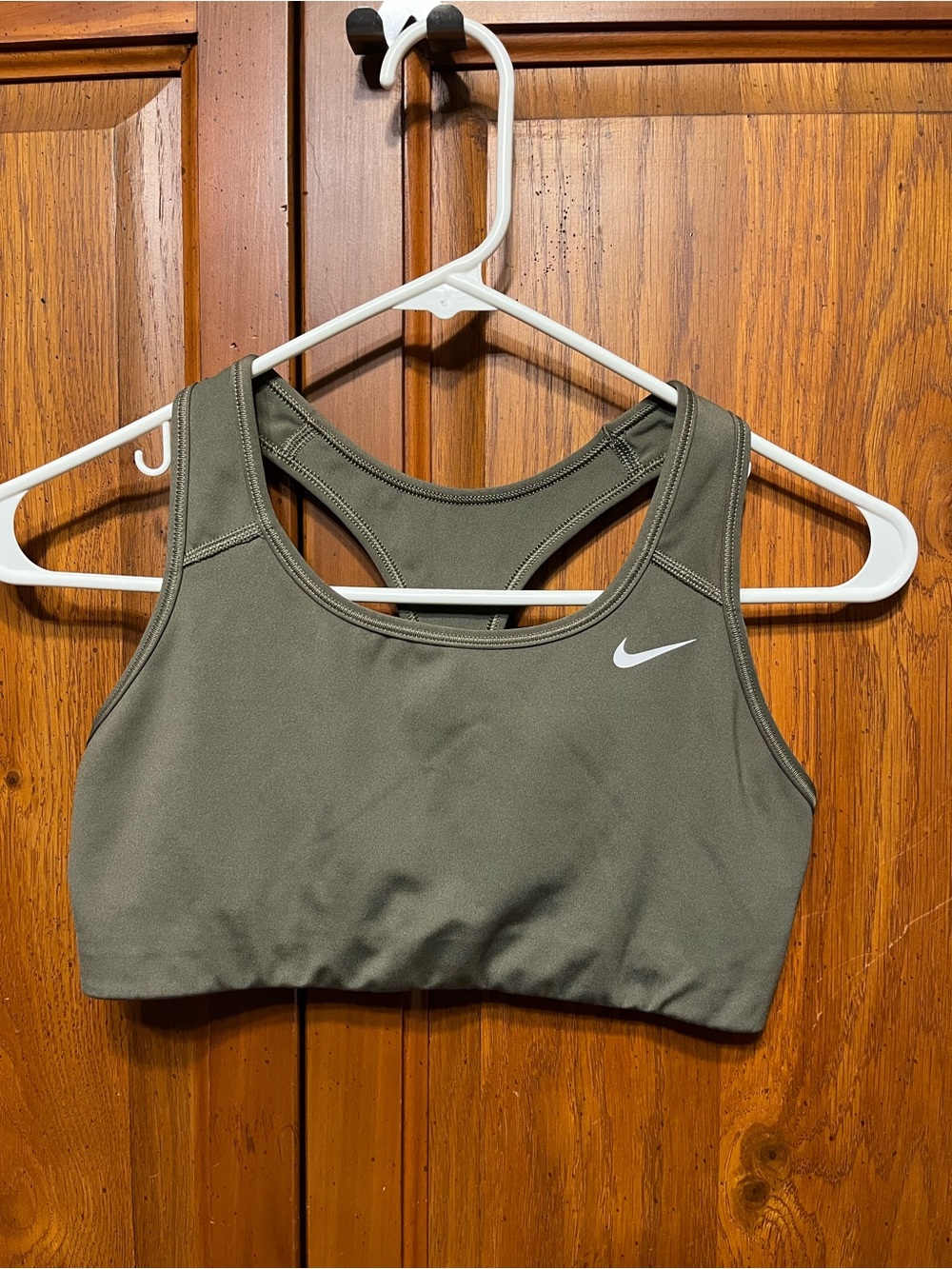 Nike Olive green Racerback Sports Bra with White Swoosh
